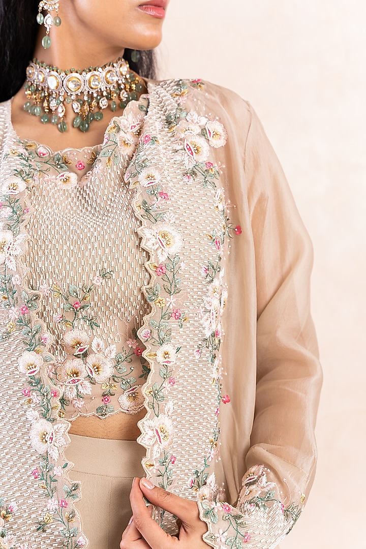 Ivory Embroidered Jacket Set by Shikha & Srishti at Pernia's Pop Up Shop