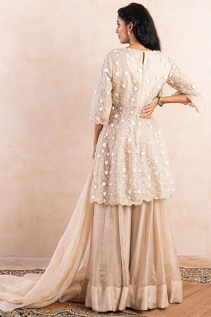 Beige Crepe Bridal Sharara Set by Shikha & Srishti at Pernia's Pop Up Shop