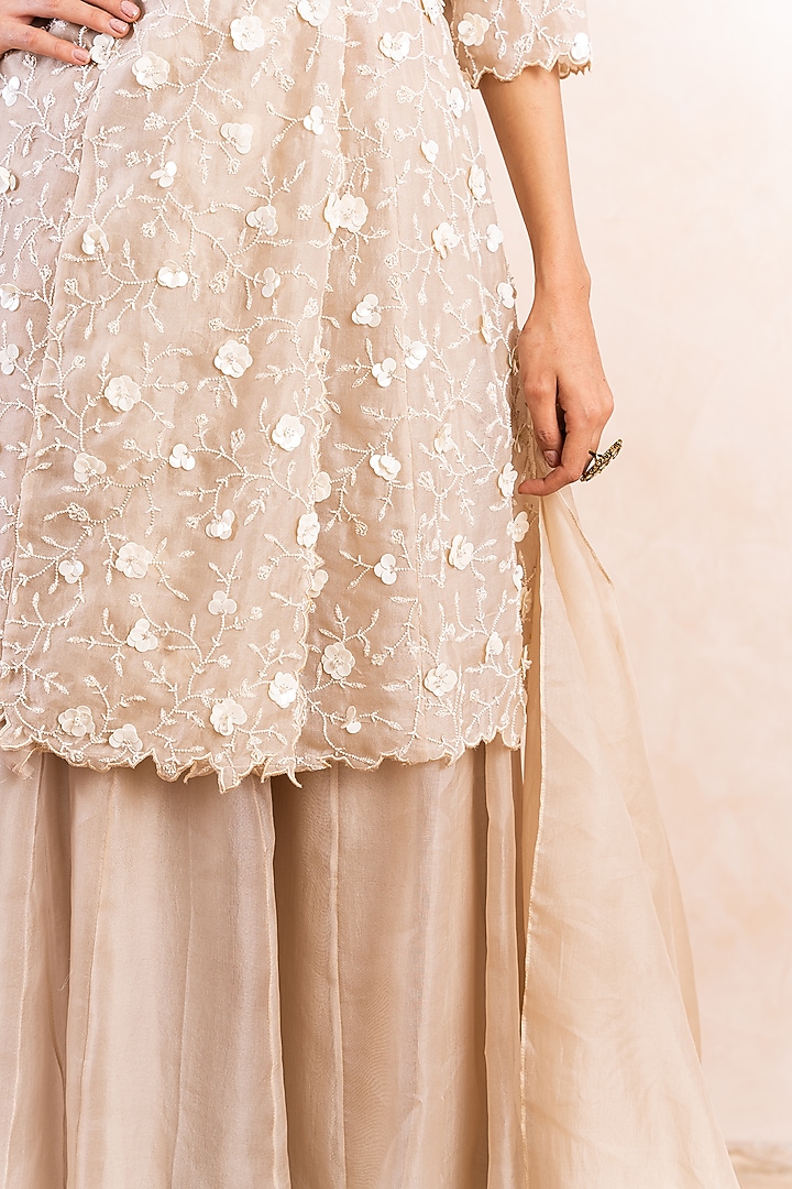 Beige Crepe Bridal Sharara Set by Shikha & Srishti at Pernia's Pop Up Shop