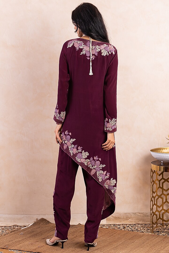 Purple High-Low Embroidered Jacket Set by Shikha & Srishti at Pernia's Pop Up Shop