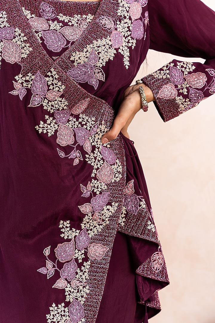 Purple High-Low Embroidered Jacket Set by Shikha & Srishti at Pernia's Pop Up Shop