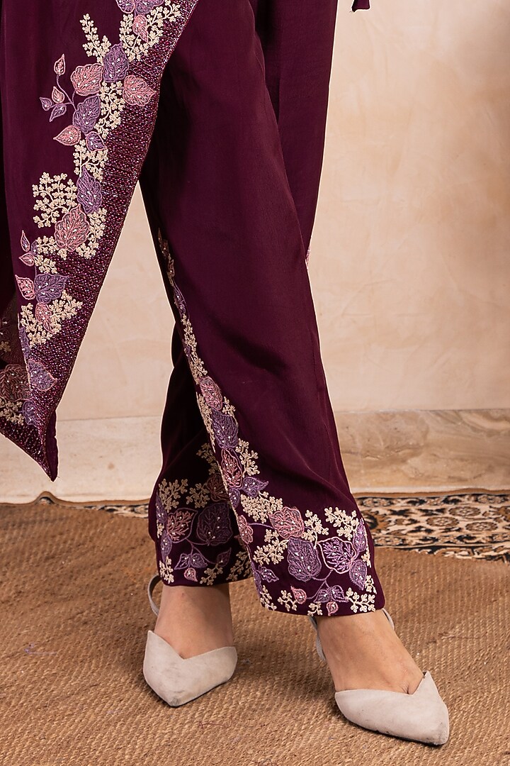 Purple High-Low Embroidered Jacket Set by Shikha & Srishti at Pernia's Pop Up Shop