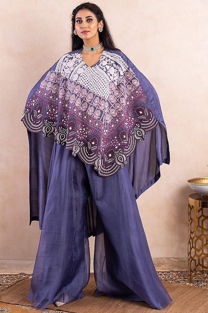 Lavender Embroidered Cape Set by Shikha & Srishti at Pernia's Pop Up Shop