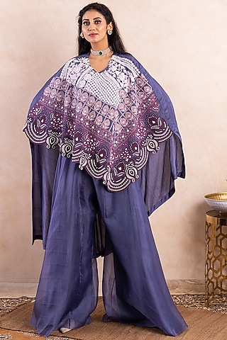 Lavender Embroidered Cape Set by Shikha & Srishti