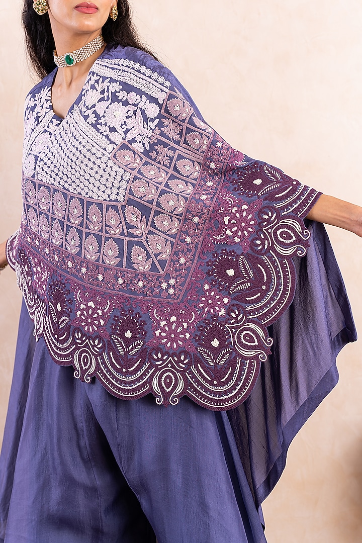 Lavender Embroidered Cape Set by Shikha & Srishti at Pernia's Pop Up Shop