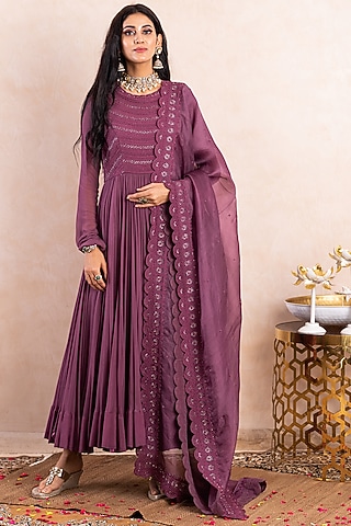 Purple Embroidered Anarkali Set by Shikha & Srishti