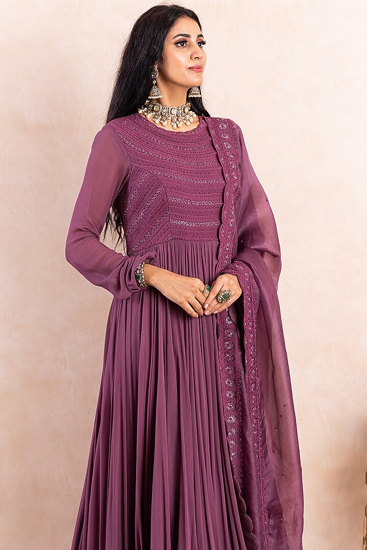 Purple Embroidered Bridal Anarkali Set by Shikha & Srishti at Pernia's Pop Up Shop