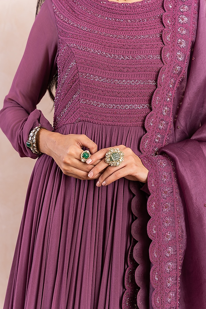 Purple Embroidered Bridal Anarkali Set by Shikha & Srishti at Pernia's Pop Up Shop