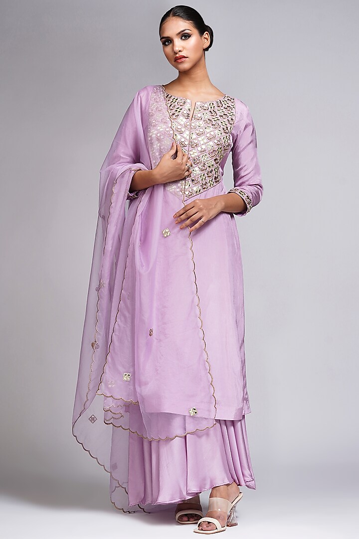 Lilac Modal Satin Sharara Set by Shruti S at Pernia's Pop Up Shop