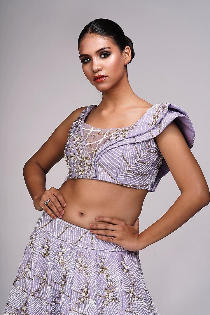 Lavender Raw Silk Embroidered Wedding Lehenga Set by Shruti S at Pernia's Pop Up Shop