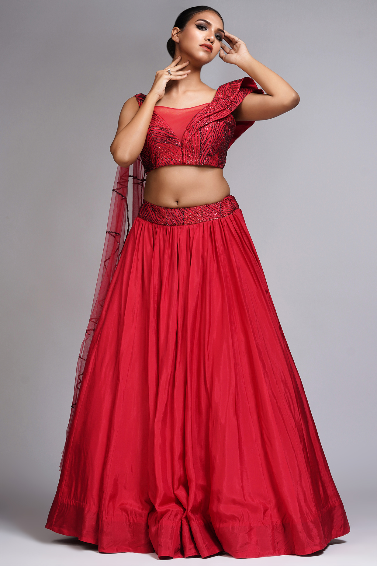 Red Silk Embroidered  dulhan bday 22 may Lehenga Set by Shruti S at Pernia's Pop Up Shop