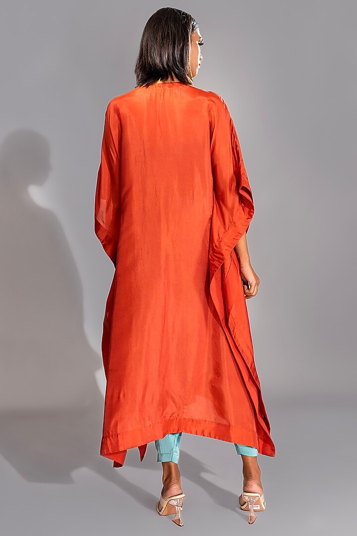 Orange Silk Dabka Embroidered Kaftan Set by Shruti S at Pernia's Pop Up Shop