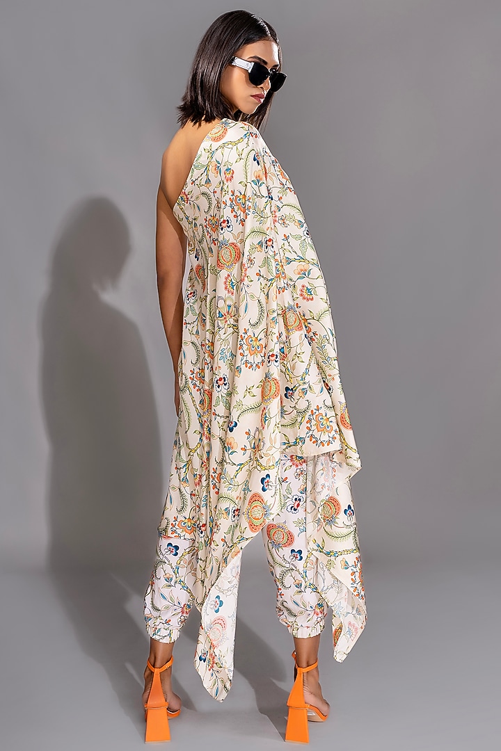 Beige Natural Yarin Satin Printed Co-Ord Set by Shruti S at Pernia's Pop Up Shop