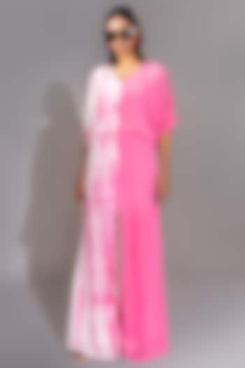 Pink Pure Natural Crepe Tie-Dye Half-n-Half Maxi Vacation Dress by Shruti S at Pernia's Pop Up Shop