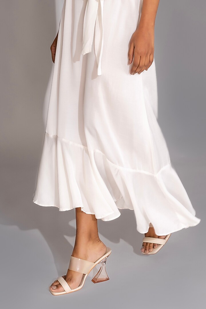 White Natural Modal Satin One-Shoulder Maxi Vacation Dress With Belt by Shruti S at Pernia's Pop Up Shop