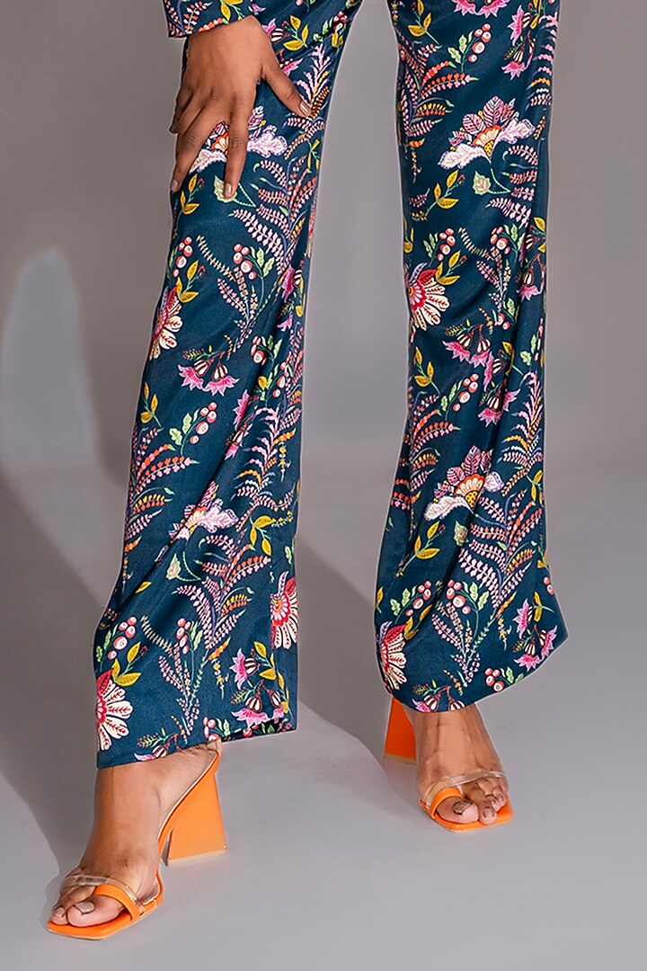 Blue Natural Yarn Satin Printed Co-Ord Set by Shruti S at Pernia's Pop Up Shop