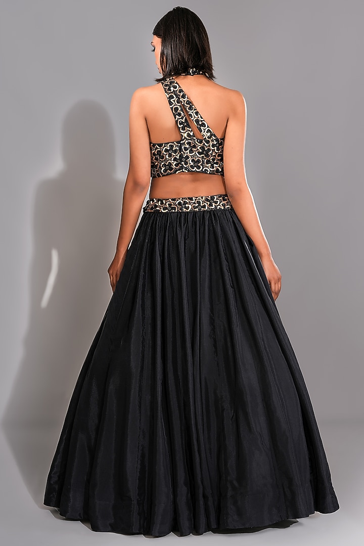 Black Silk Wedding Lehenga Set by Shruti S at Pernia's Pop Up Shop