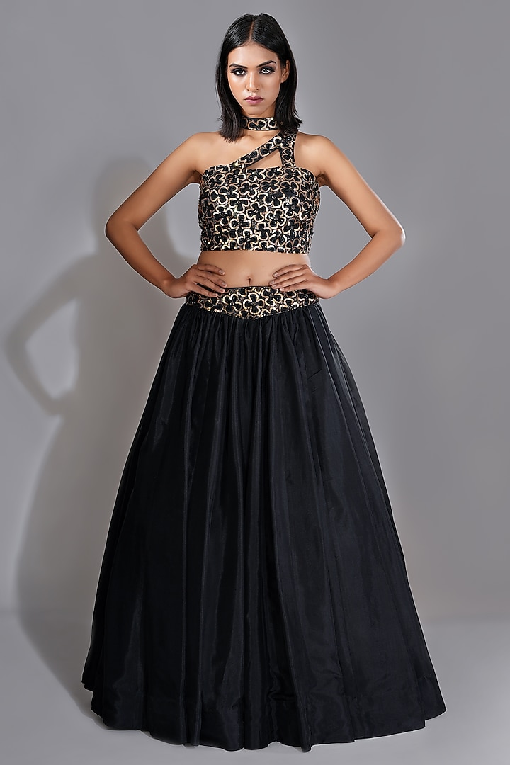 Black Silk Wedding Lehenga Set by Shruti S at Pernia's Pop Up Shop