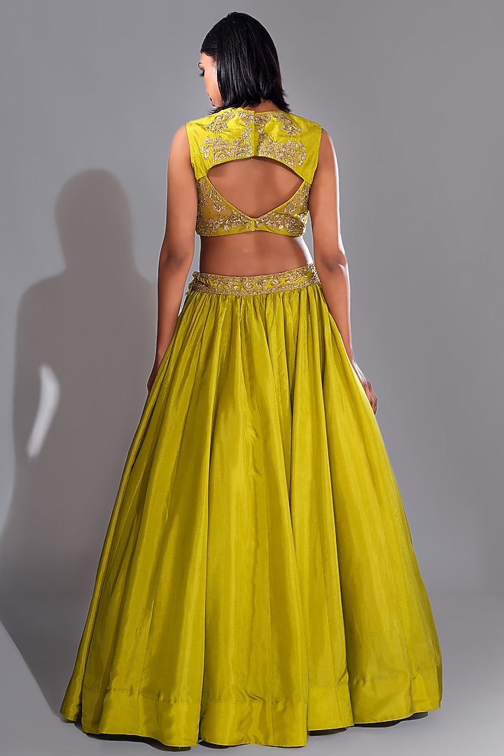 Green Silk Wedding Lehenga Set by Shruti S at Pernia's Pop Up Shop