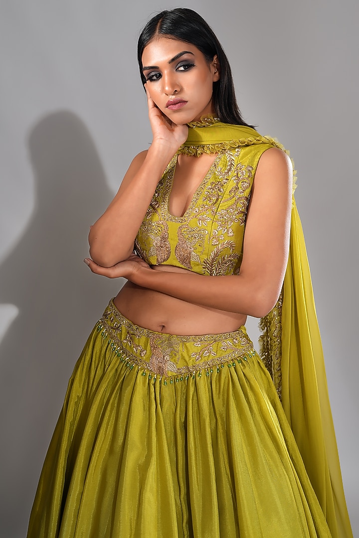 Green Silk Wedding Lehenga Set by Shruti S at Pernia's Pop Up Shop