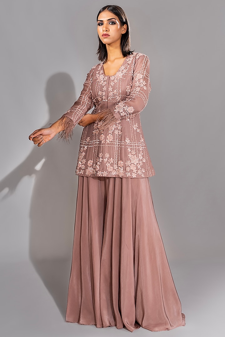 Nude Pink Crepe Sharara Set by Shruti S at Pernia's Pop Up Shop 2024