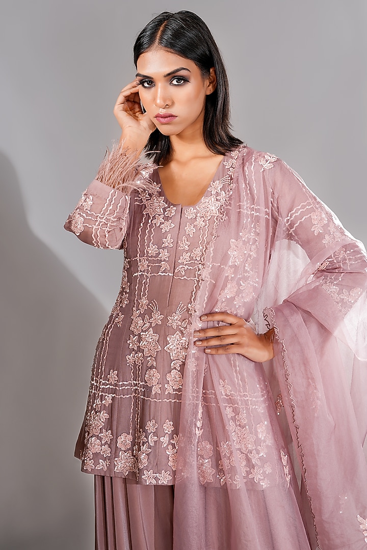 Nude Pink Crepe Wedding Sharara Set by Shruti S at Pernia's Pop Up Shop