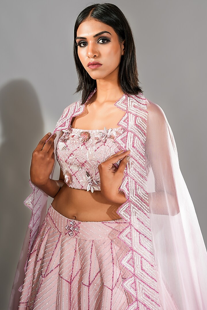 Pink Silk Sequins Embroidered Wedding Lehenga Set by Shruti S at Pernia's Pop Up Shop