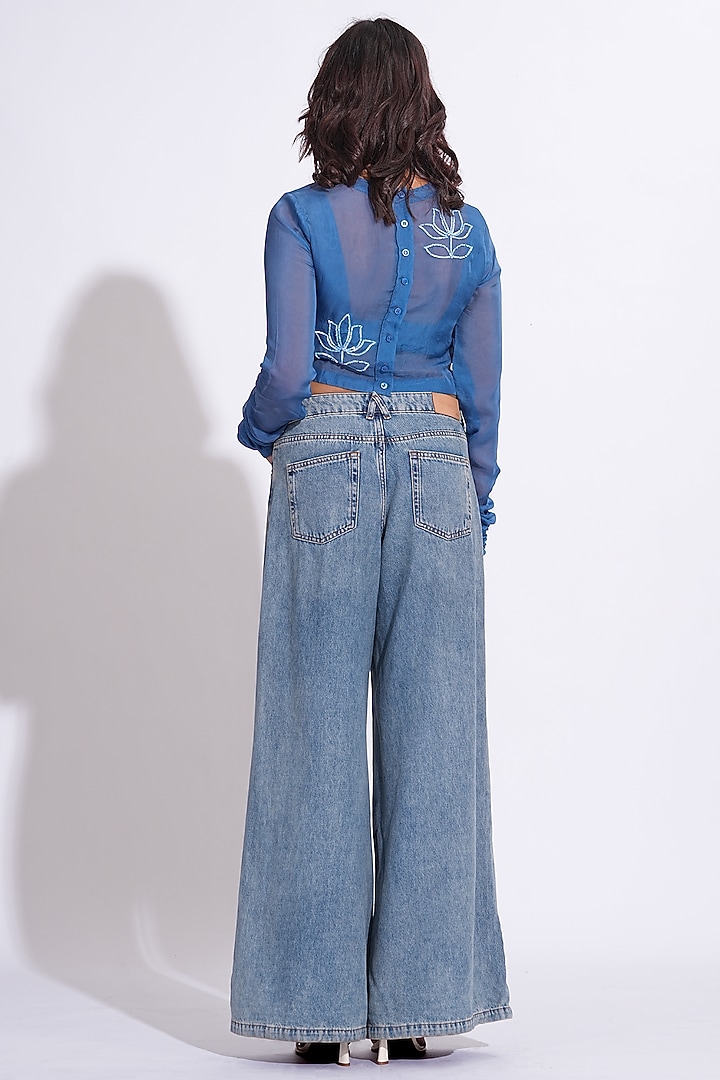 Cobalt Blue Soft Organza Sequin Hand Embroidered Top by Shruti S at Pernia's Pop Up Shop