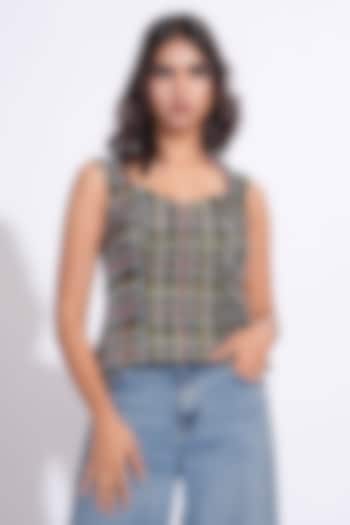 Olive Green Heavy Satin Hand Embroidered Top by Shruti S at Pernia's Pop Up Shop