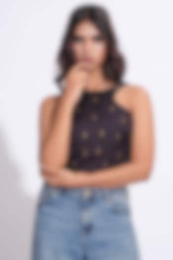 Smoked Purple Heavy Satin Embroidered Top by Shruti S at Pernia's Pop Up Shop