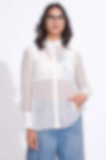 White Soft Organza Hand Embroidered Shirt by Shruti S at Pernia's Pop Up Shop