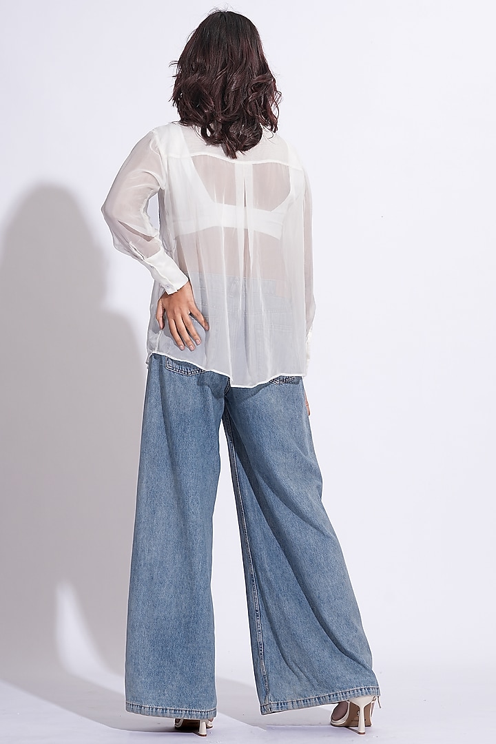 White Soft Organza Hand Embroidered Shirt by Shruti S at Pernia's Pop Up Shop