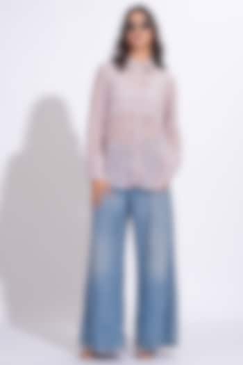 Lilac Soft Organza Hand Embroidered Shirt by Shruti S at Pernia's Pop Up Shop