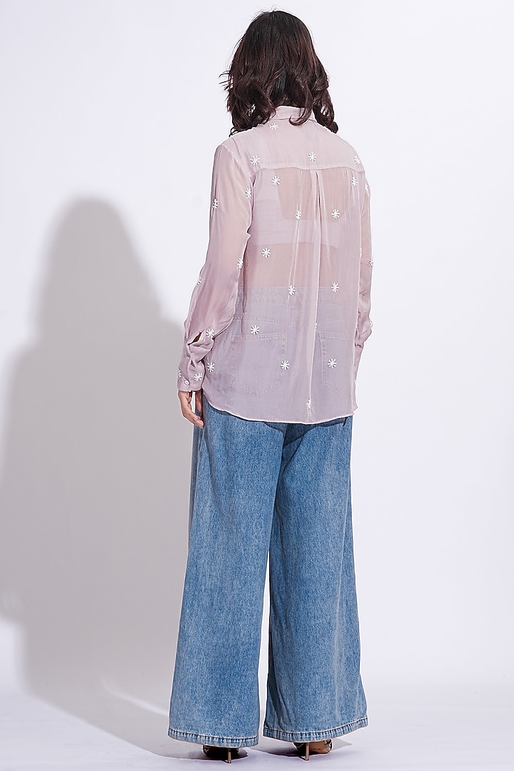 Lilac Soft Organza Hand Embroidered Shirt by Shruti S at Pernia's Pop Up Shop