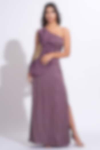 Smoked Purple Satin Embroidered Cocktail Dress by Shruti S at Pernia's Pop Up Shop