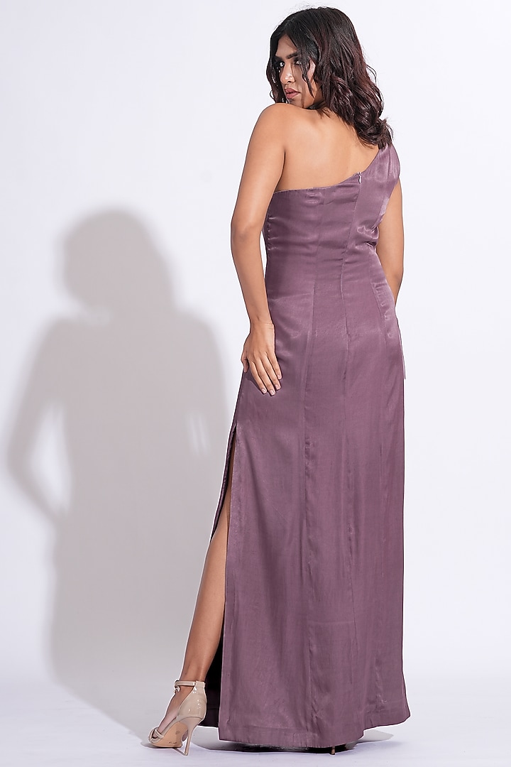 Smoked Purple Satin Embroidered Cocktail Dress by Shruti S at Pernia's Pop Up Shop