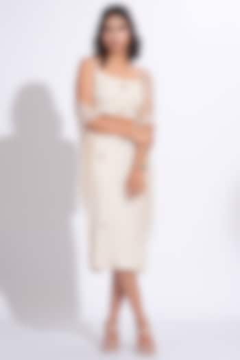 Off-White Satin Embroidered Pencil Skirt Set by Shruti S at Pernia's Pop Up Shop