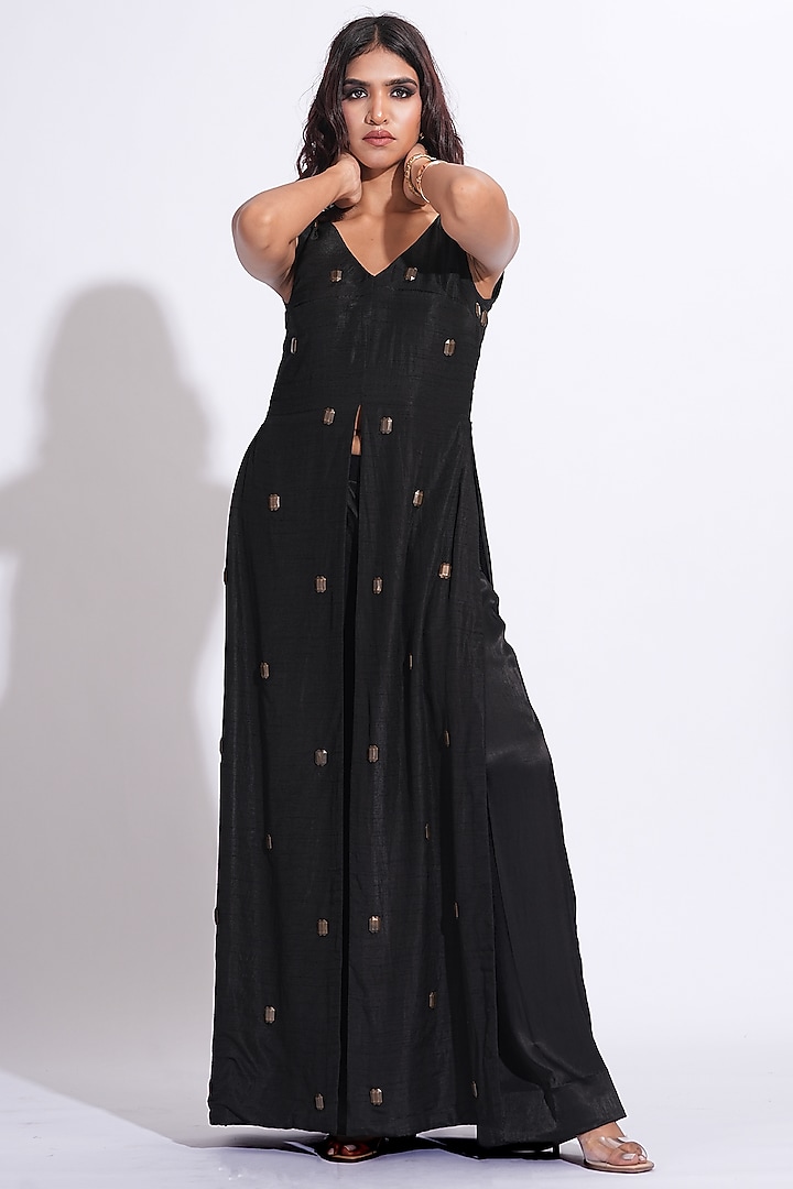 Black Raw Silk Co-Ord Set by Shruti S at Pernia's Pop Up Shop