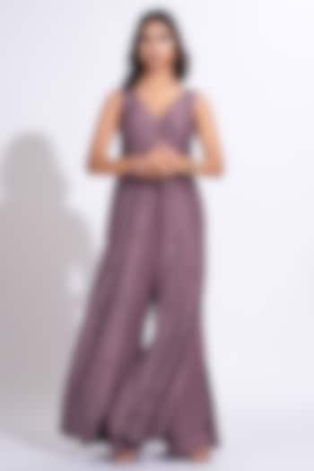 Smoked Purple Raw Silk Co-Ord Set by Shruti S at Pernia's Pop Up Shop