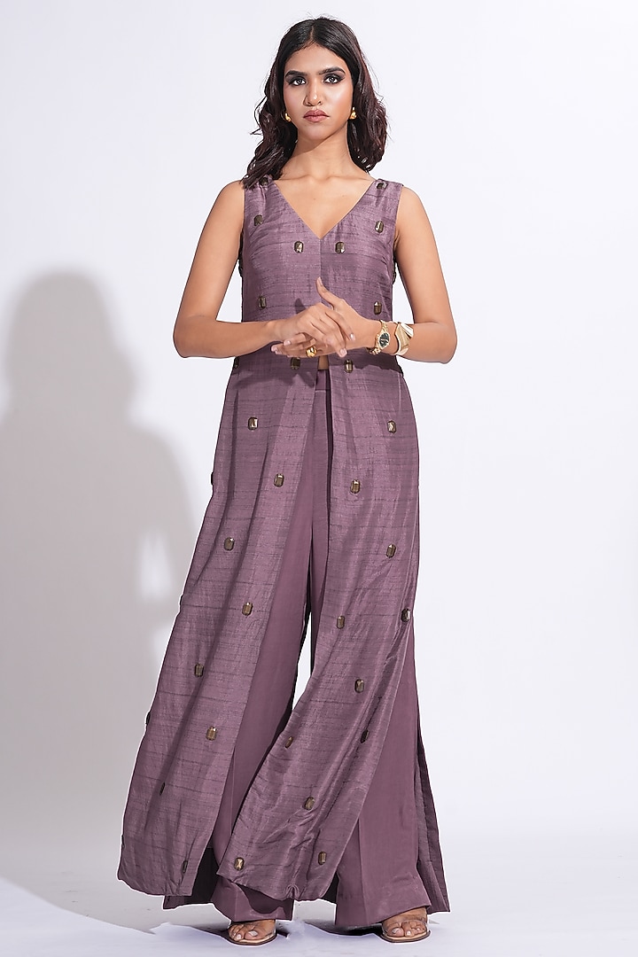 Smoked Purple Raw Silk Co-Ord Set by Shruti S at Pernia's Pop Up Shop