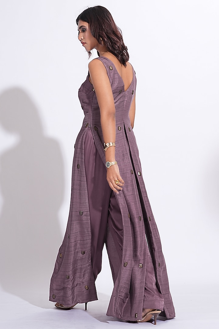 Smoked Purple Raw Silk Co-Ord Set by Shruti S at Pernia's Pop Up Shop
