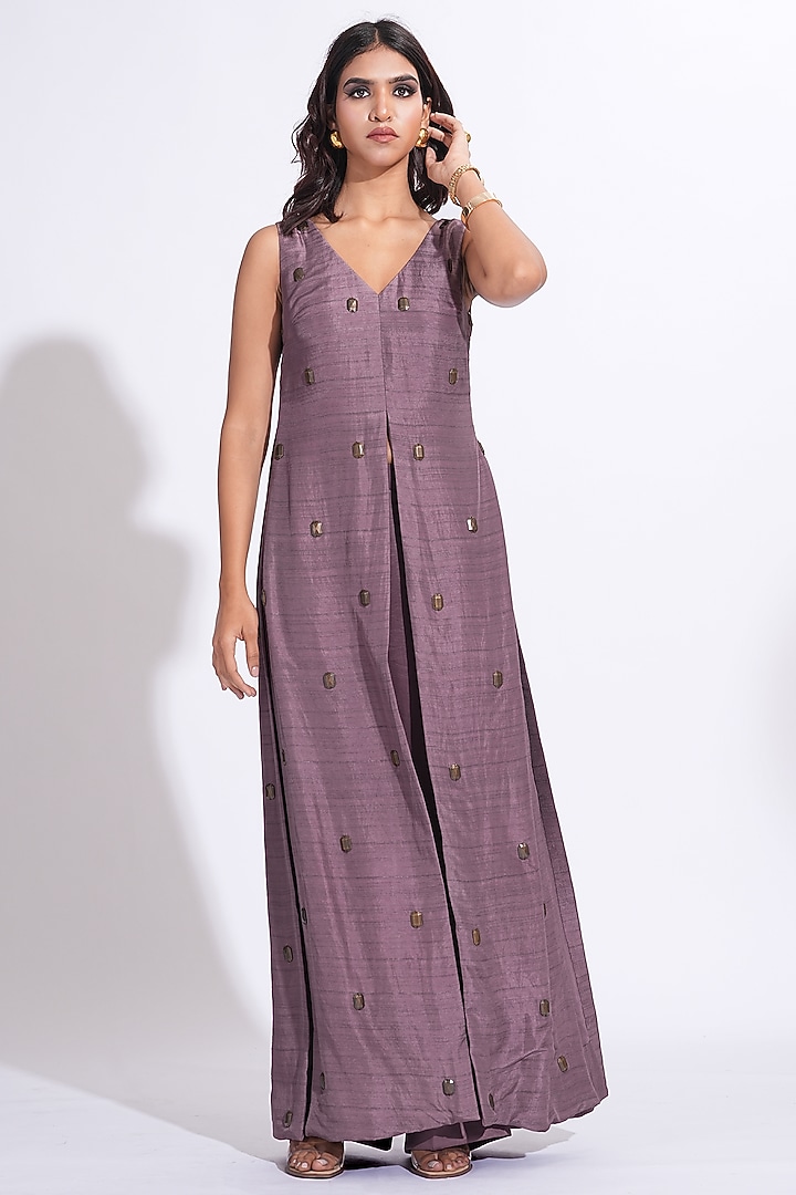 Smoked Purple Raw Silk Co-Ord Set by Shruti S at Pernia's Pop Up Shop