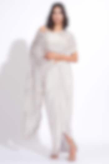 Taupe Soft Organza Embroidered Cape Set by Shruti S at Pernia's Pop Up Shop