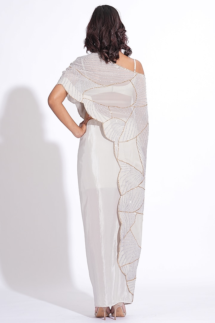 Taupe Soft Organza Embroidered Cape Set by Shruti S at Pernia's Pop Up Shop