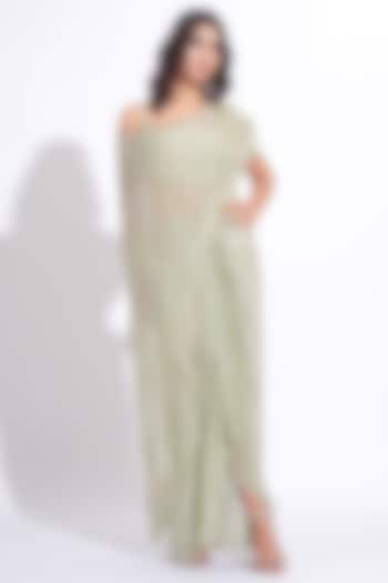 Sage Green Soft Organza Embroidered Cape Set by Shruti S at Pernia's Pop Up Shop