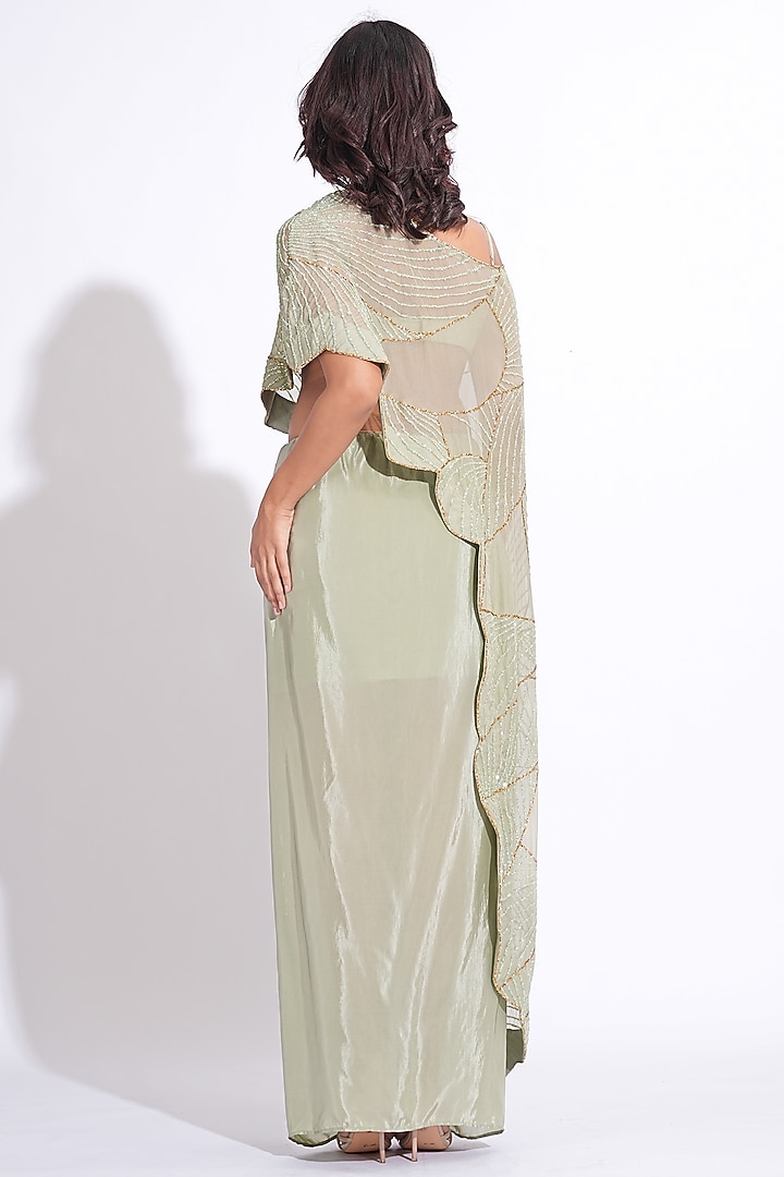 Sage Green Soft Organza Embroidered Cape Set by Shruti S at Pernia's Pop Up Shop
