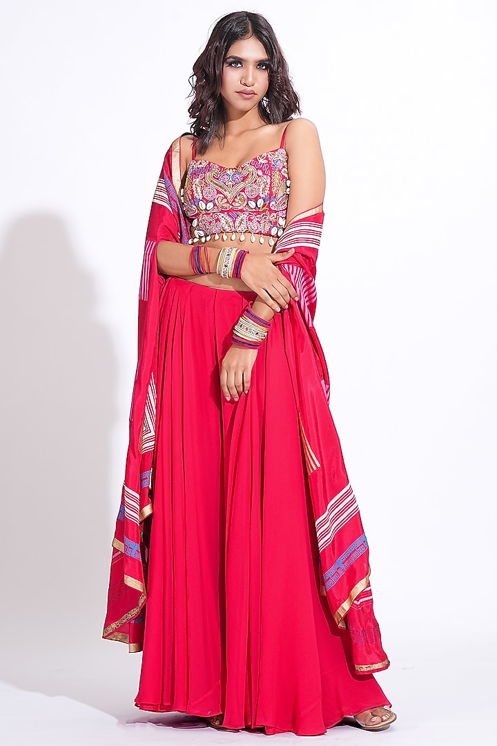 Red Georgette Wedding Sharara Set by Shruti S at Pernia's Pop Up Shop