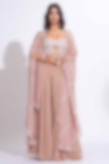 Nude Silk Embroidered Cape Set by Shruti S at Pernia's Pop Up Shop