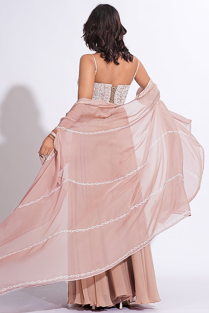 Nude Silk Embroidered Cape Set by Shruti S at Pernia's Pop Up Shop