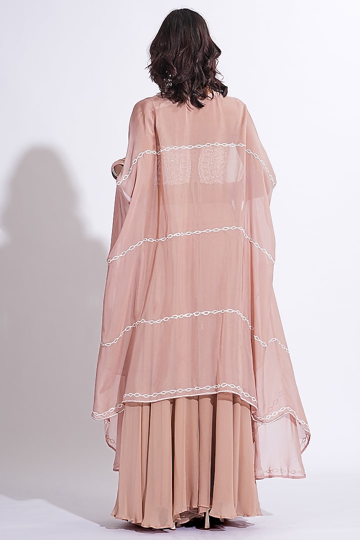 Nude Silk Embroidered Cape Set by Shruti S at Pernia's Pop Up Shop